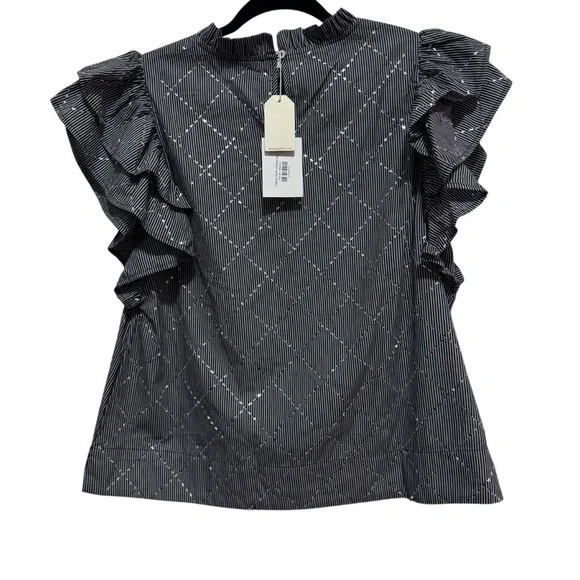 JODIFL Black / White Stripe Ruffled Sleeveless Blouse with sparkle design - Picture 11 of 16